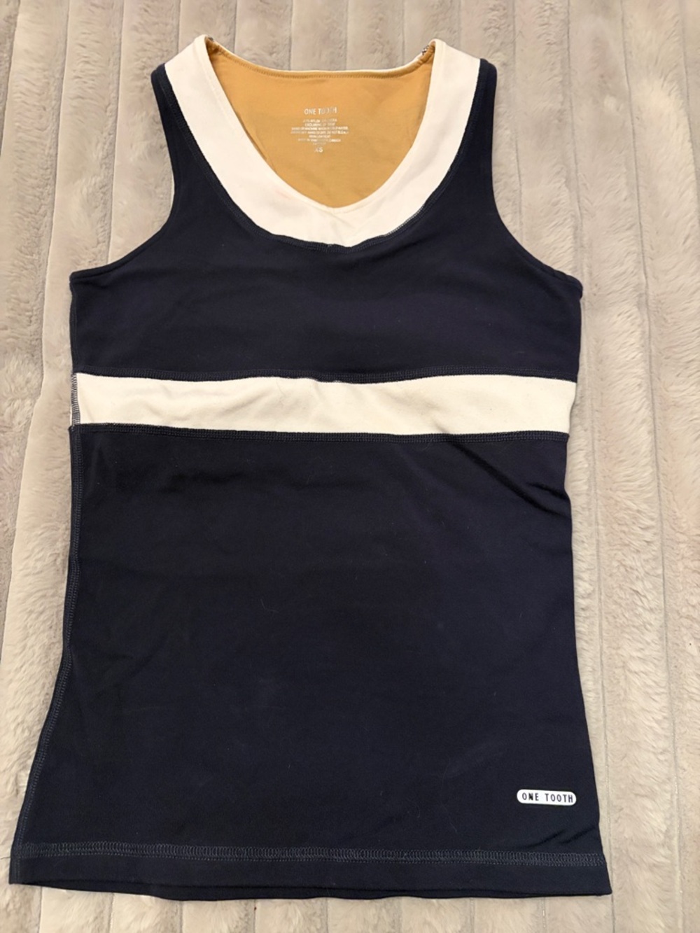 One Tooth Navy Tank with White Stripe